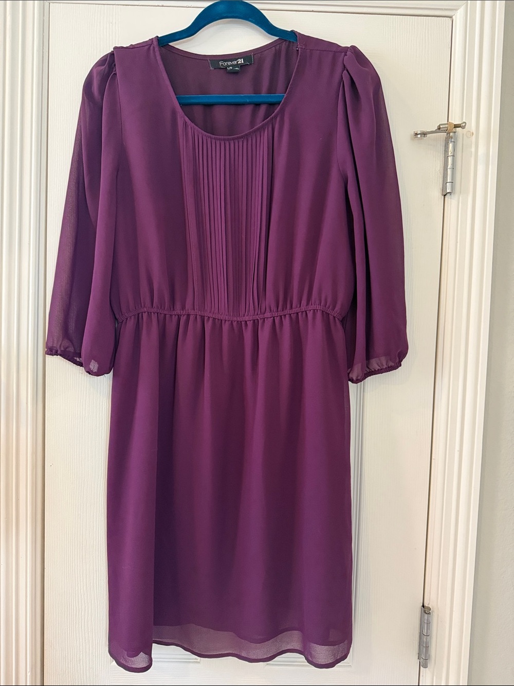 Forever 21 Plum Long Sleeve Pleated Chiffon Dress